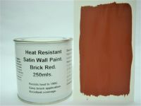 1 x 250ml Satin Brick Red Heat Resistant Wall Paint. Wood Burner Stove Alcove. Brick, Concrete, Plaster, Cement Board, Rendering, Metal, Timber etc.