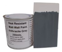 1 x 250ml Matt Dark / Anthracite Grey Heat Resistant Wall Paint. Wood Burner Stove Alcove. Brick, Concrete, Plaster, Cement Board, Rendering, Metal, Timber etc.
