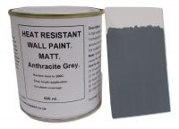 1 x 500ml Matt Dark / Anthracite Grey Heat Resistant Wall Paint.Wood Burner Stove Alcove. Brick, Concrete, Plaster, Cement Board, Rendering, Metal, Timber etc. 