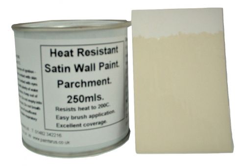 1 x 250ml Satin Parchment Heat Resistant Wall Paint. Wood Burner Stove Alcove. Brick, Concrete, Plaster, Cement Board, Rendering, Metal, Timber etc.